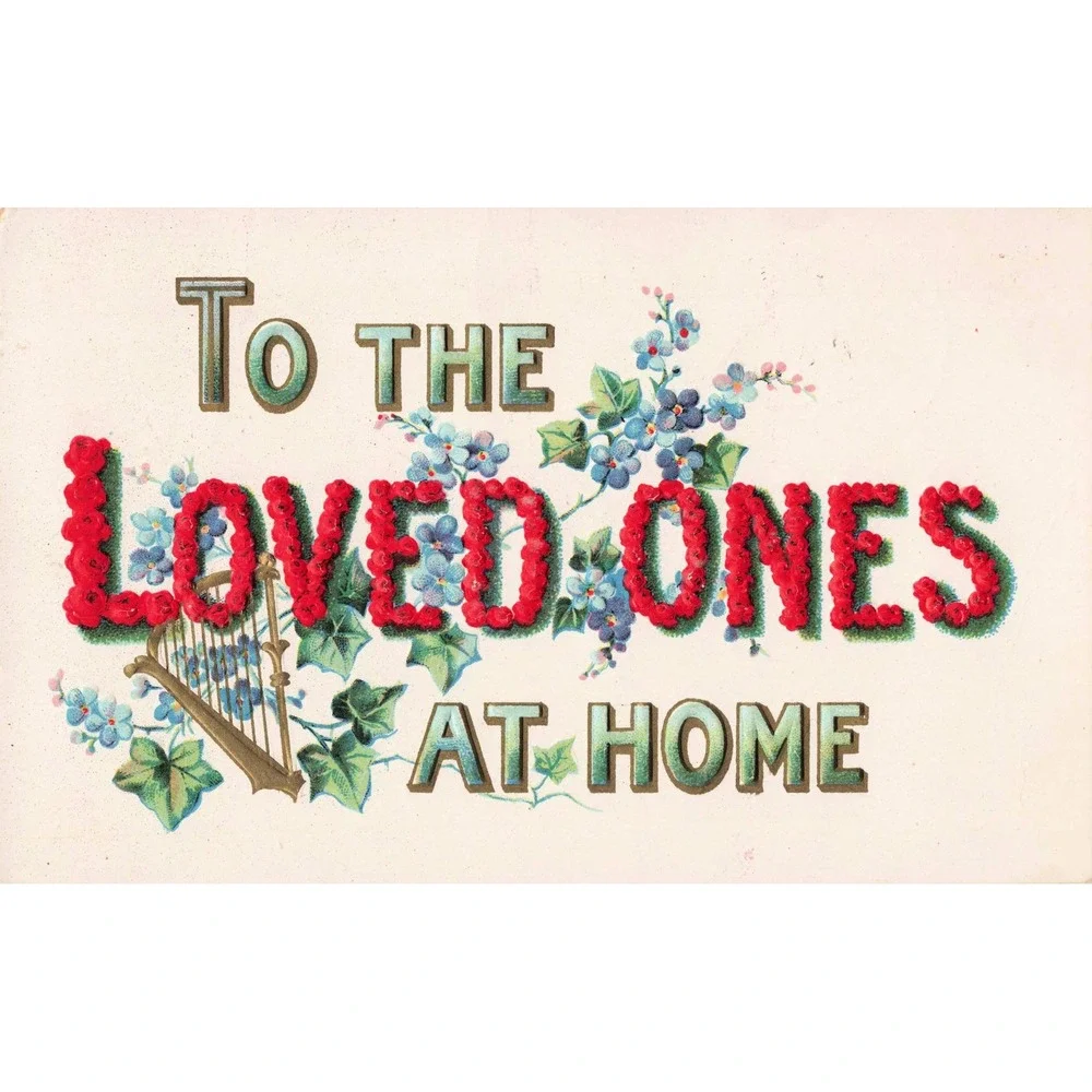 Antique Embossed Postcard 1908 To The Loved Ones At Home Harp Floral PA Posted